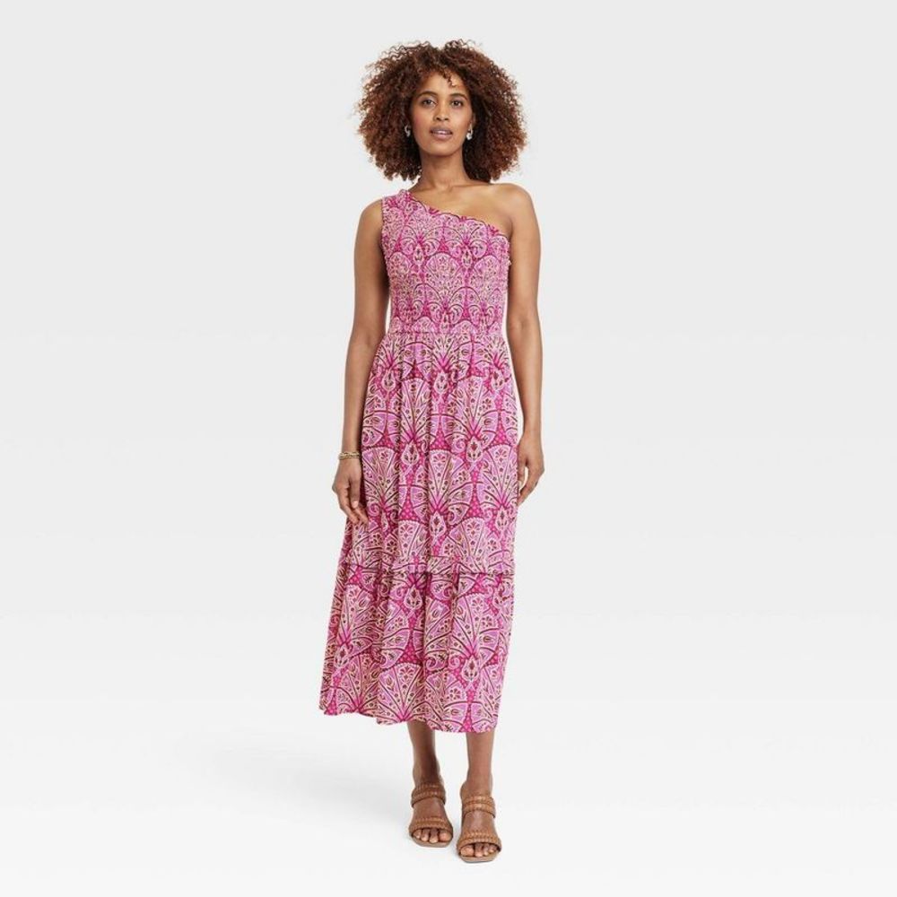 Women's Sleeveless One Shoulder A-Line Maxi Dress - Knox Rose Magenta Geome